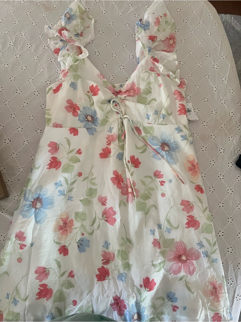 Old Navy L Tall White Floral Ruffle-Strap Sundress with Tie Front